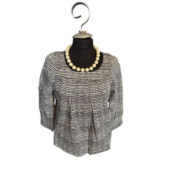 Womens Black & White Checkered Houndstooth Pleated Blouse sz 6 - Picture 1 of 8